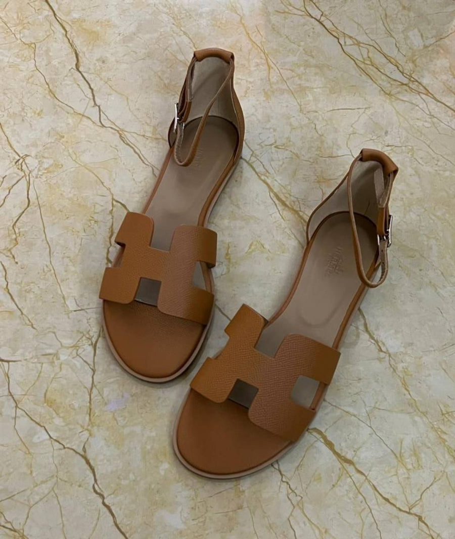 Hermes Santorini Brown Fix Price Sandal For Woman With OriginalBox