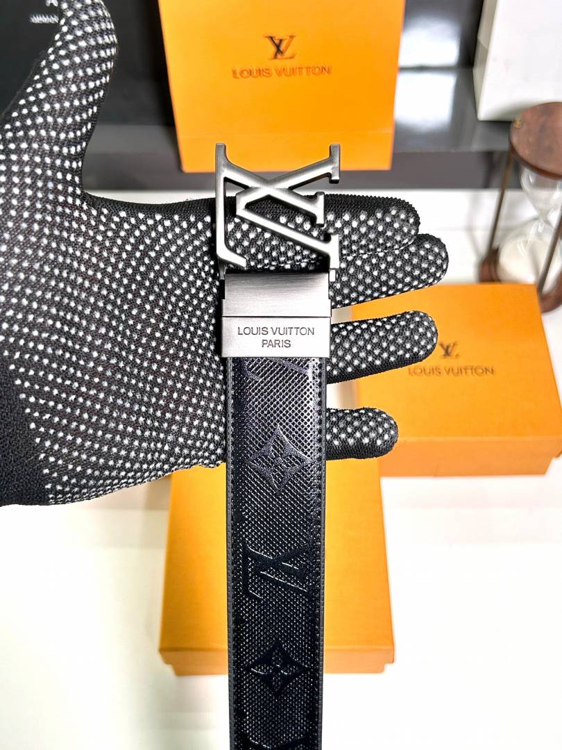 Louis Vuitton Silver Black Belt With Box And Carry Bag Fa 20