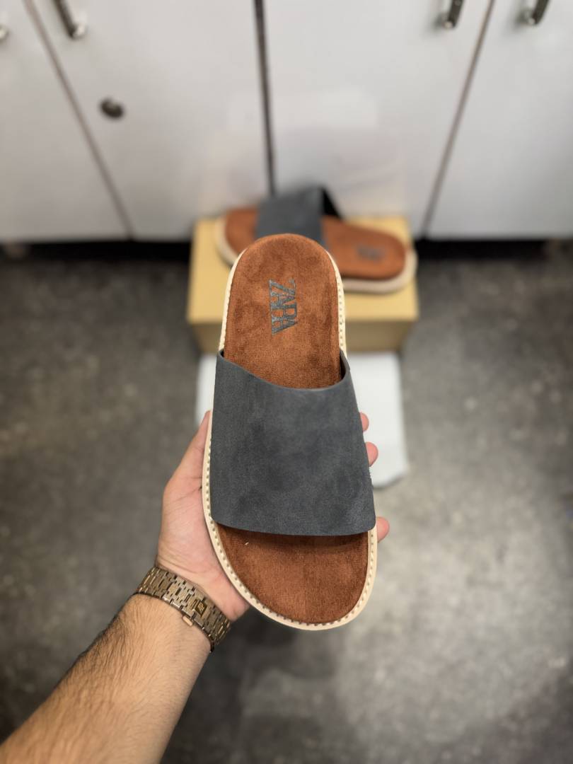 ZARRA PREMIUM SUEDE SLIDE GREY TAN 025