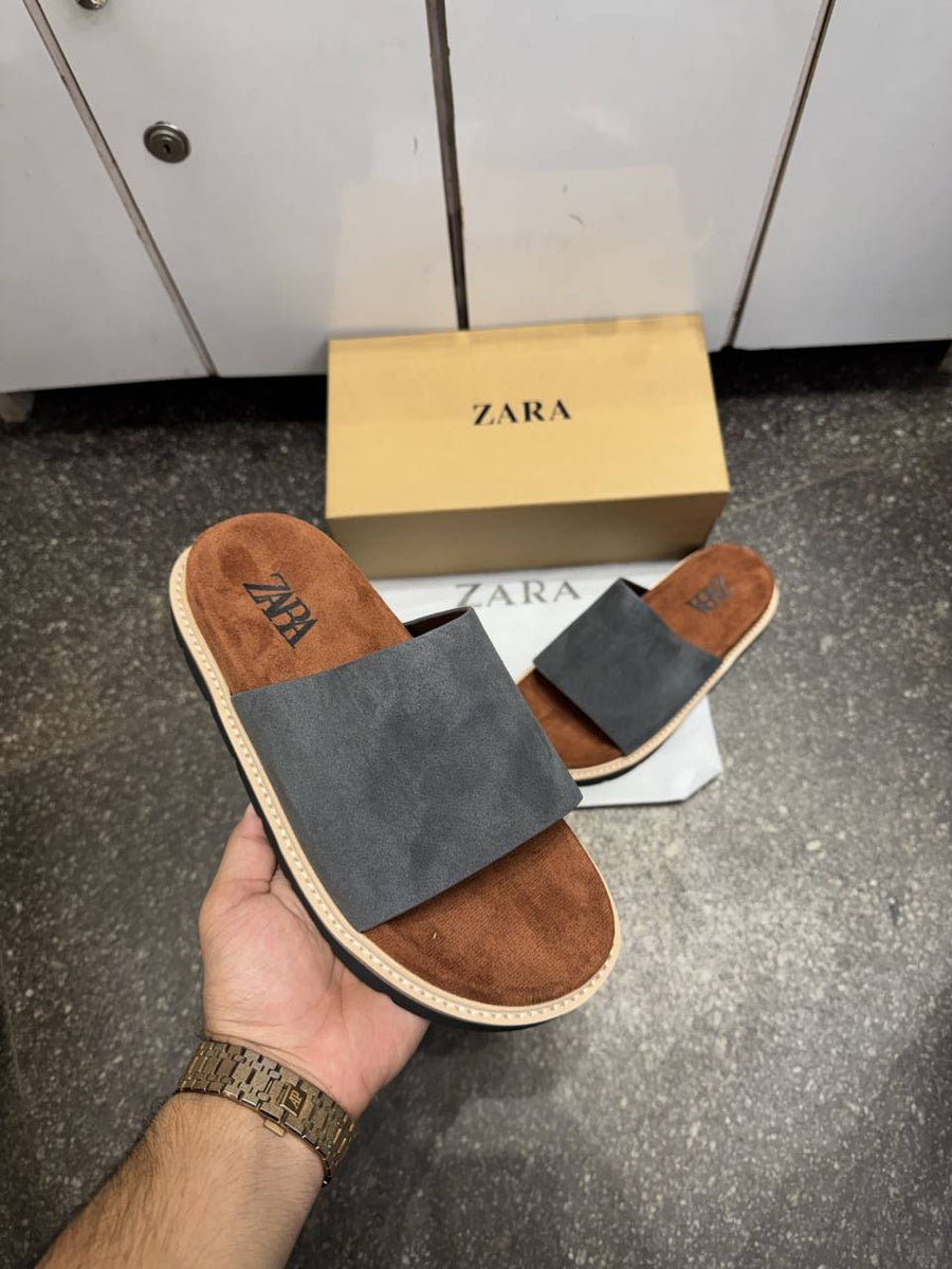 ZARRA PREMIUM SUEDE SLIDE GREY TAN 025