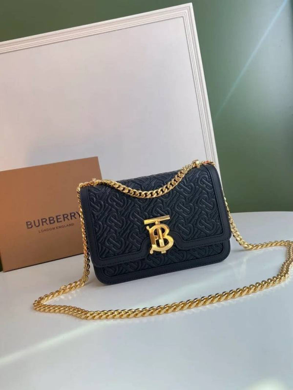 Burbberry TB Monogram Shoulder Bag With OG Box & Dust Bag (Black - 346)