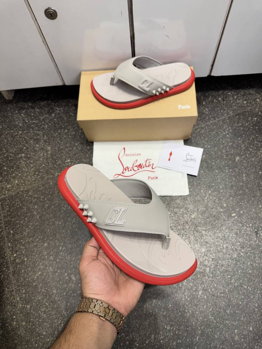 Christian Loubotin Super Rubber Spike Slipers Cream Premium