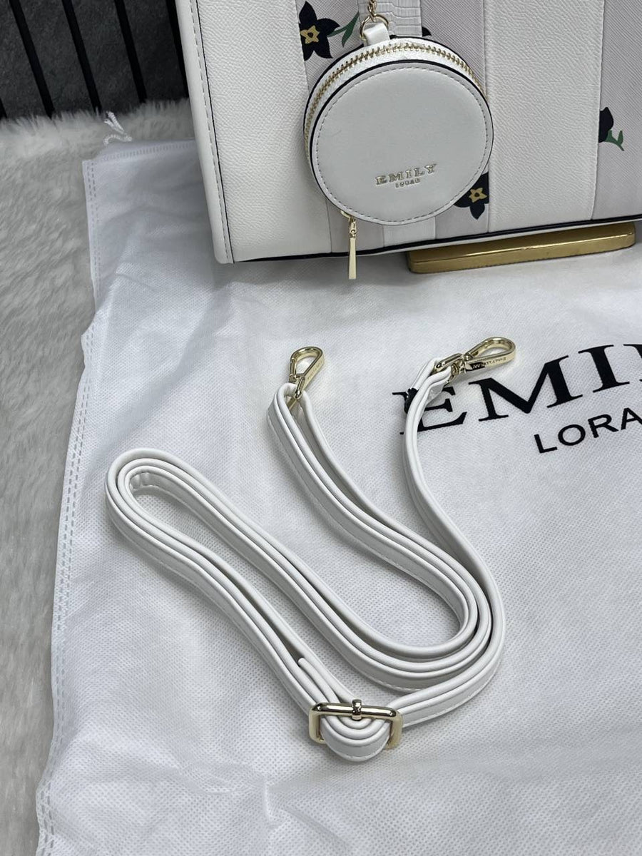Emily Loran White Medium Satchel Bag Highend Leather Handbag With Dust Cover Packaging