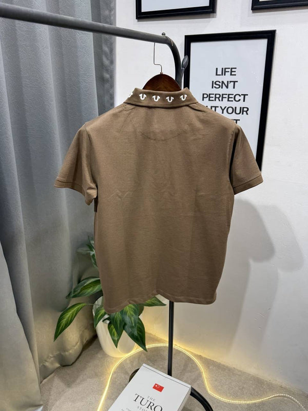 True religion embroidery logo imported polo tshirt brown