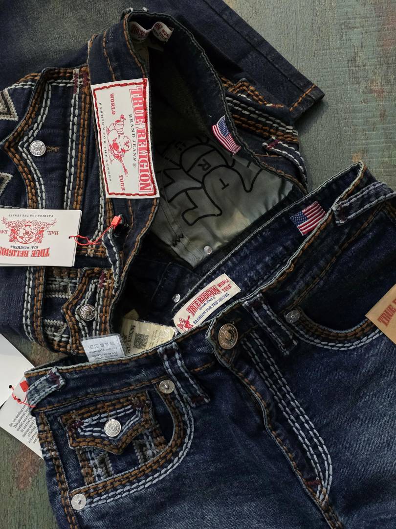 True Religio n Green Shade Premium Imported Stretchable Lycra Fabric Boot Cut Denim with Back Flap pocket Design 3241