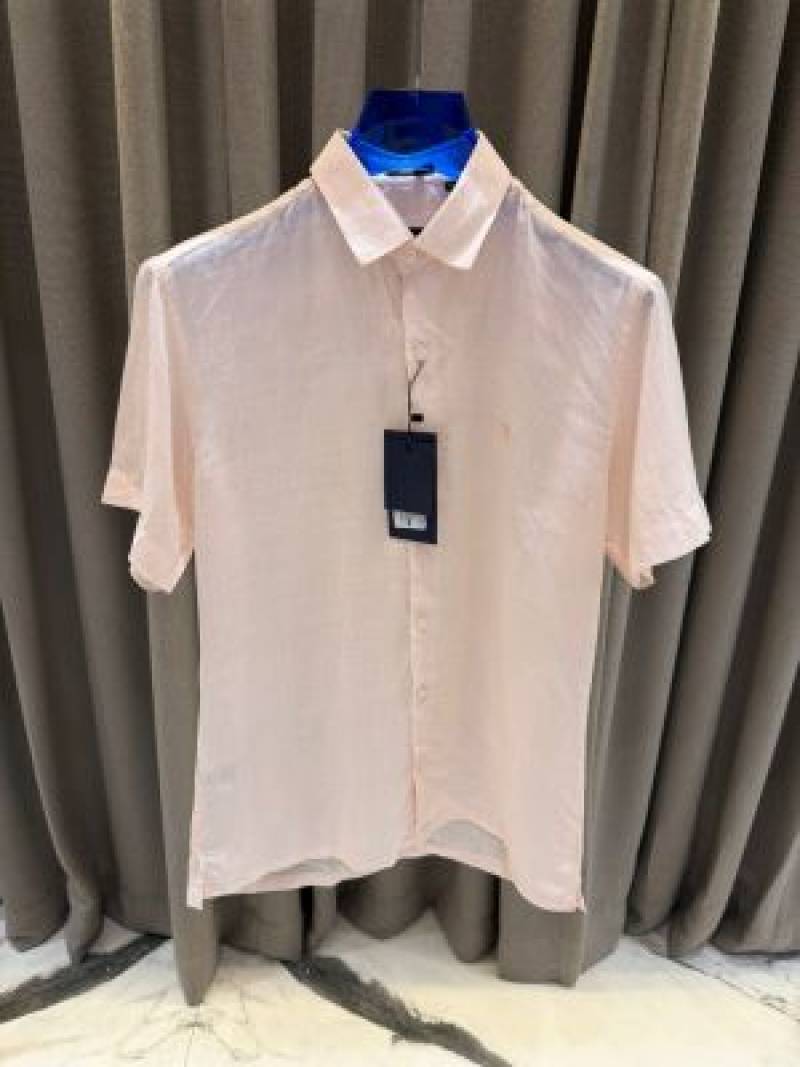 Hackett Chest Logo Half Linen Shirts Pink