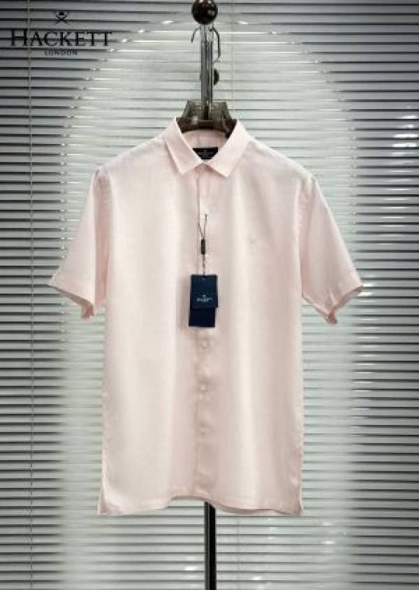 Hackett Chest Logo Half Linen Shirts Pink