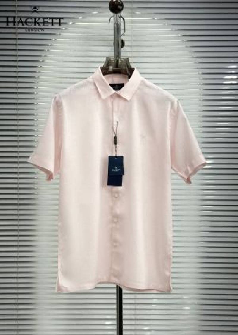 Hackett Chest Logo Half Linen Shirts Pink