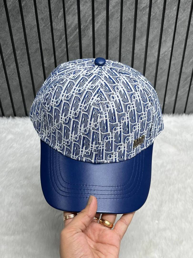 Dior_All_Blue_Monogram_Premium_Small_Side_Logo_Leather_Unisex_Cap_With_Safety_Box