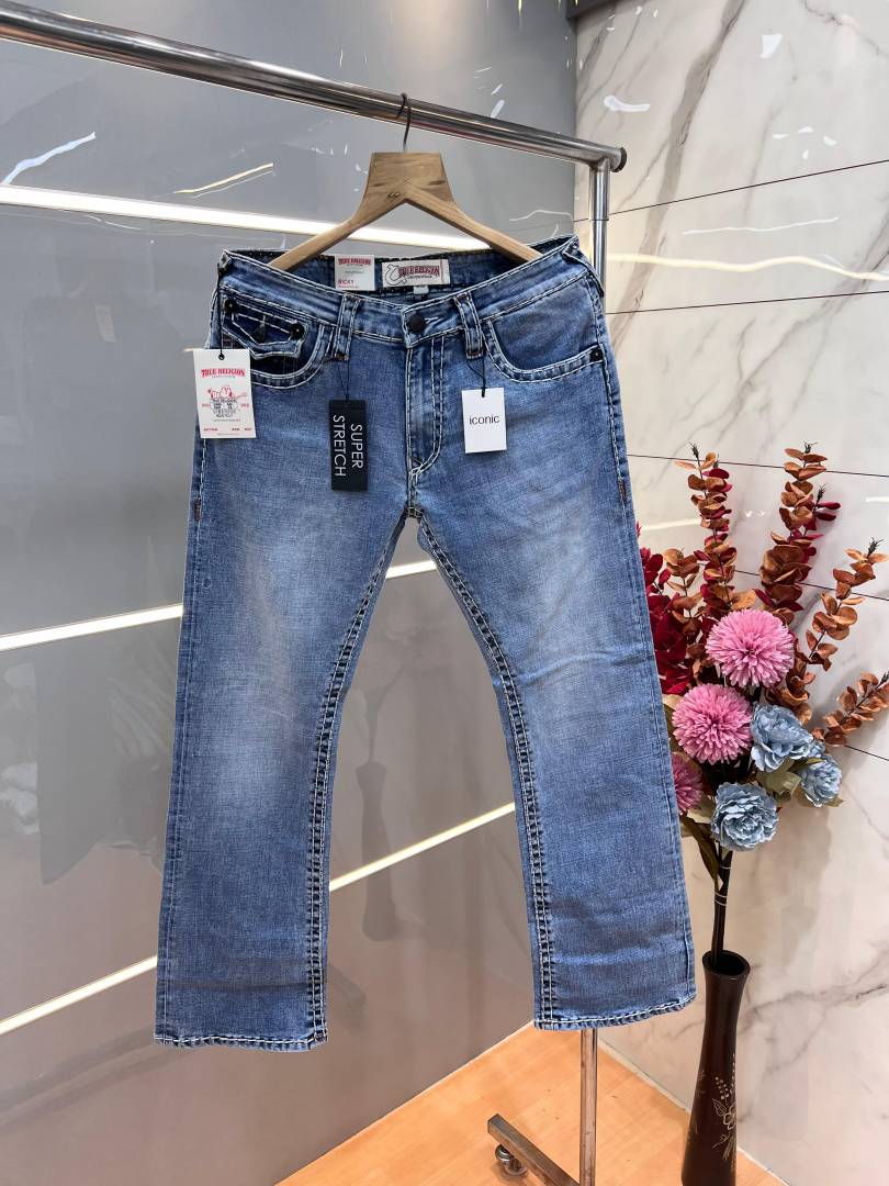 True Religio n Blue Shade Premium Imported Stretchable Lycra Fabric Boot Cut Denim with Back Flap pocket Design Sale Offer 3146