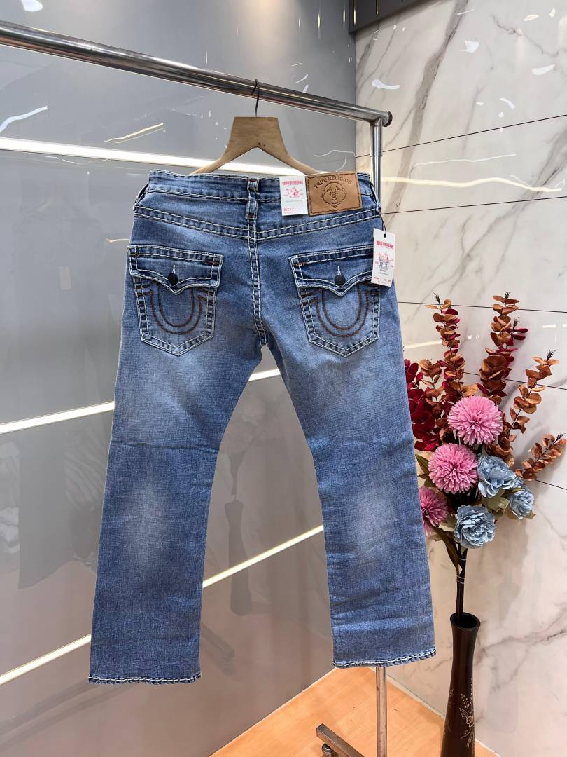 True Religio n Blue Shade Premium Imported Stretchable Lycra Fabric Boot Cut Denim with Back Flap pocket Design Sale Offer 3146