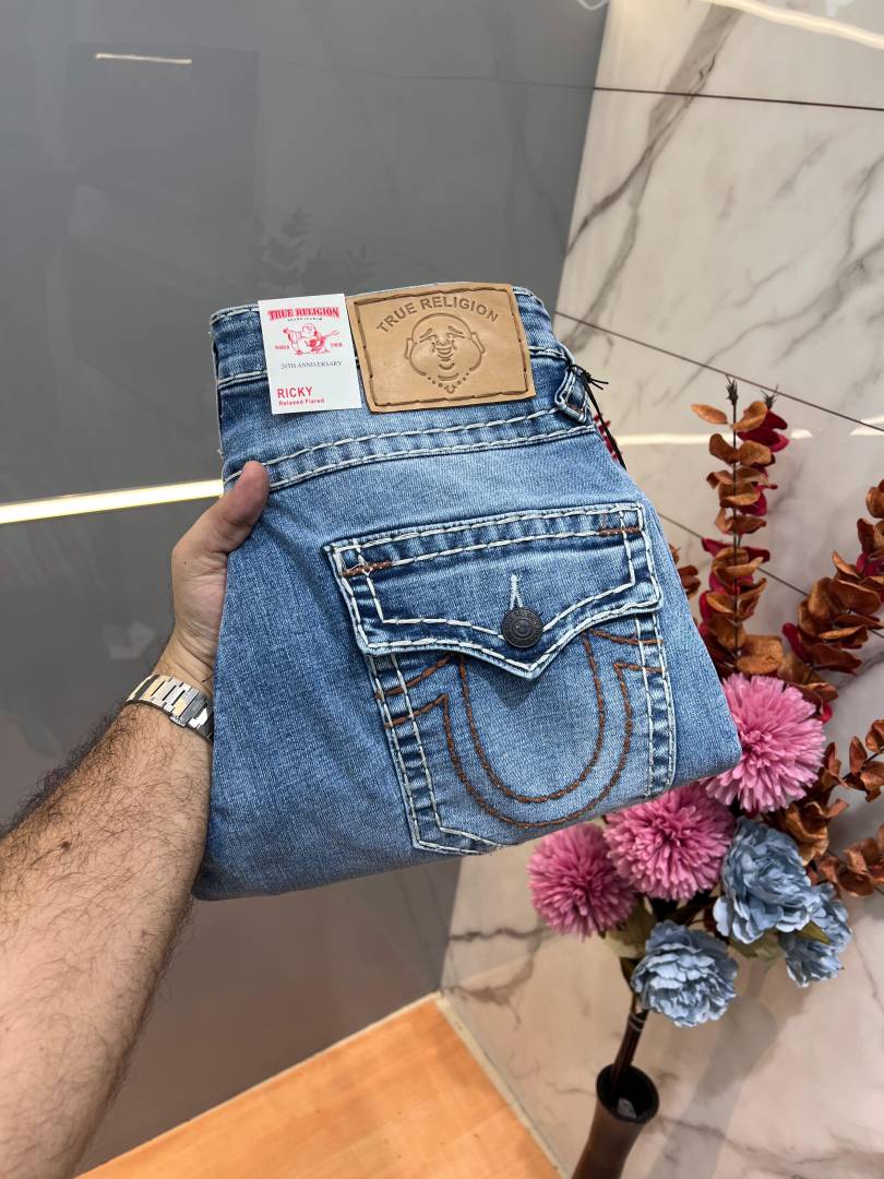 True Religio n Blue Shade Premium Imported Stretchable Lycra Fabric Boot Cut Denim with Back Flap pocket Design Sale Offer 3146