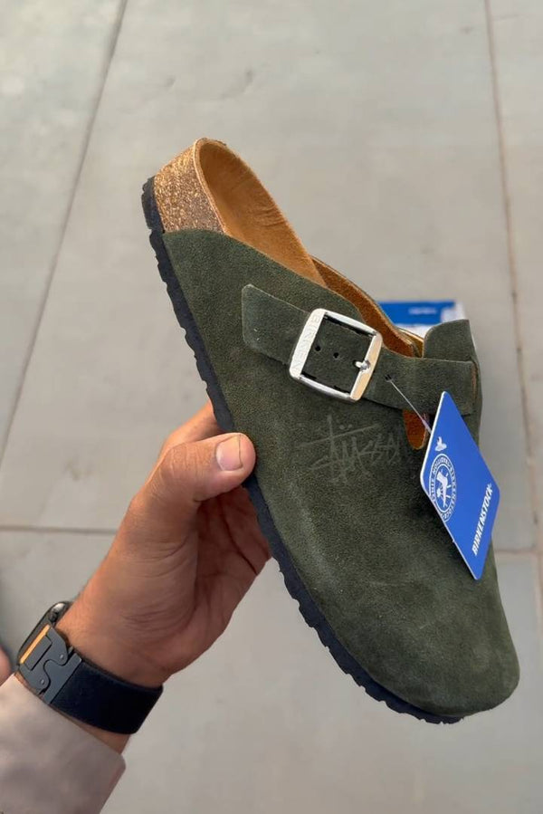 Birkenstoc.k x Stussy Boston Suede Olive Green