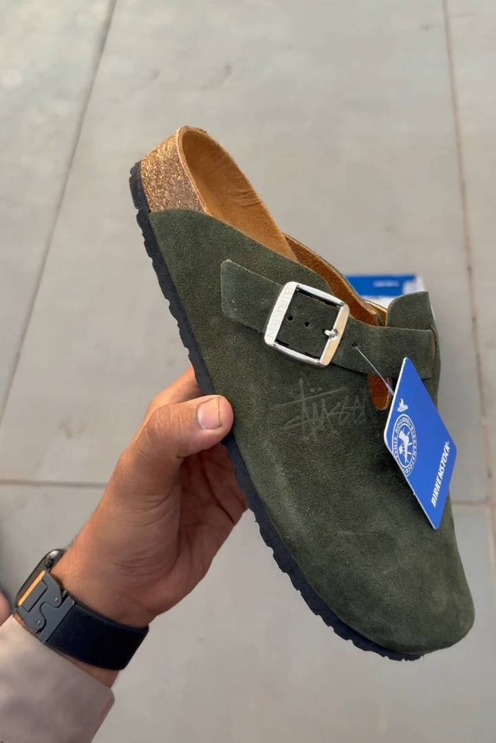 Birkenstoc.k x Stussy Boston Suede Olive Green