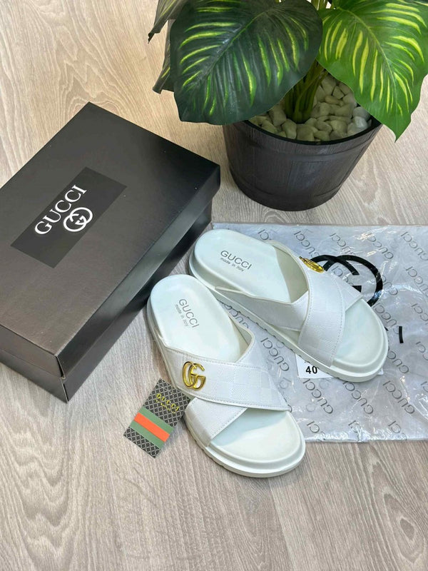 Gucci GG Cross Strap Premium White Slides