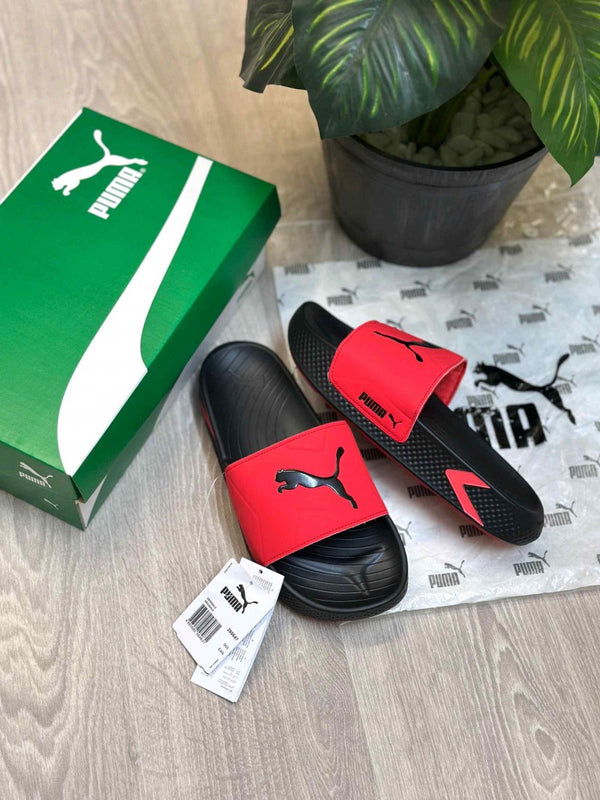 Puma SoftridePro Leadpuff Red Black Slides