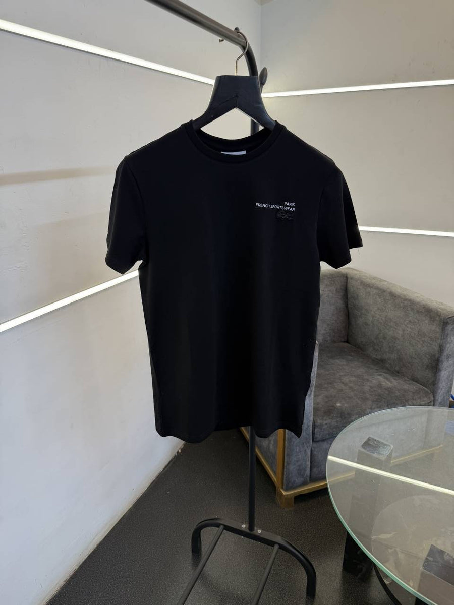 Lacoste premium imported round neck tshirt with front back print black sale