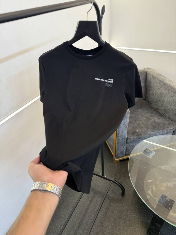 Lacoste premium imported round neck tshirt with front back print black sale