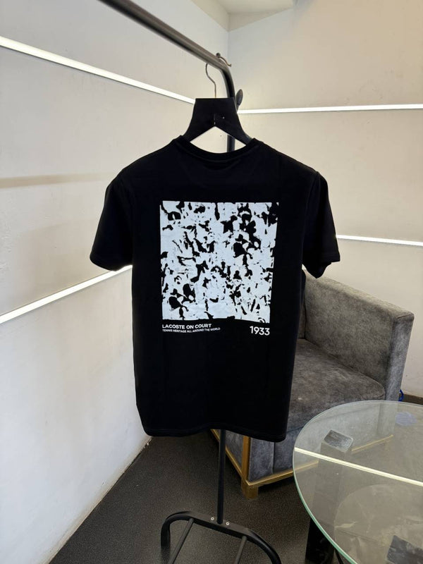 Lacoste premium imported round neck tshirt with front back print black sale