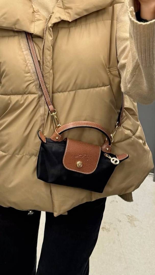 Longchamp Black LePilage Mini Crossbody Bag With ZipLock Bag & Crossbody Belt
