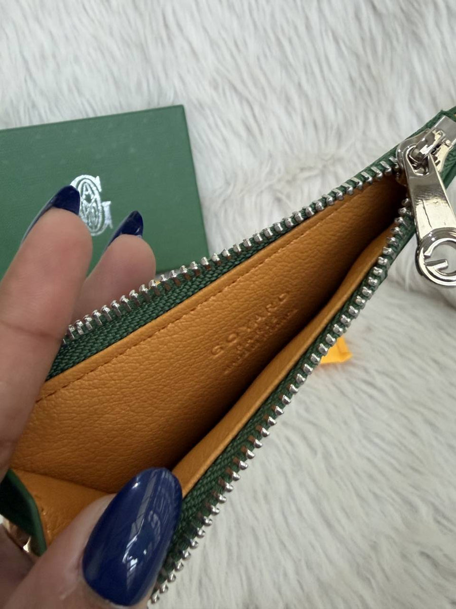 Goyarrd GO-2 Green Bourbon Zip Card Case Wallet With Original Box & DustCover