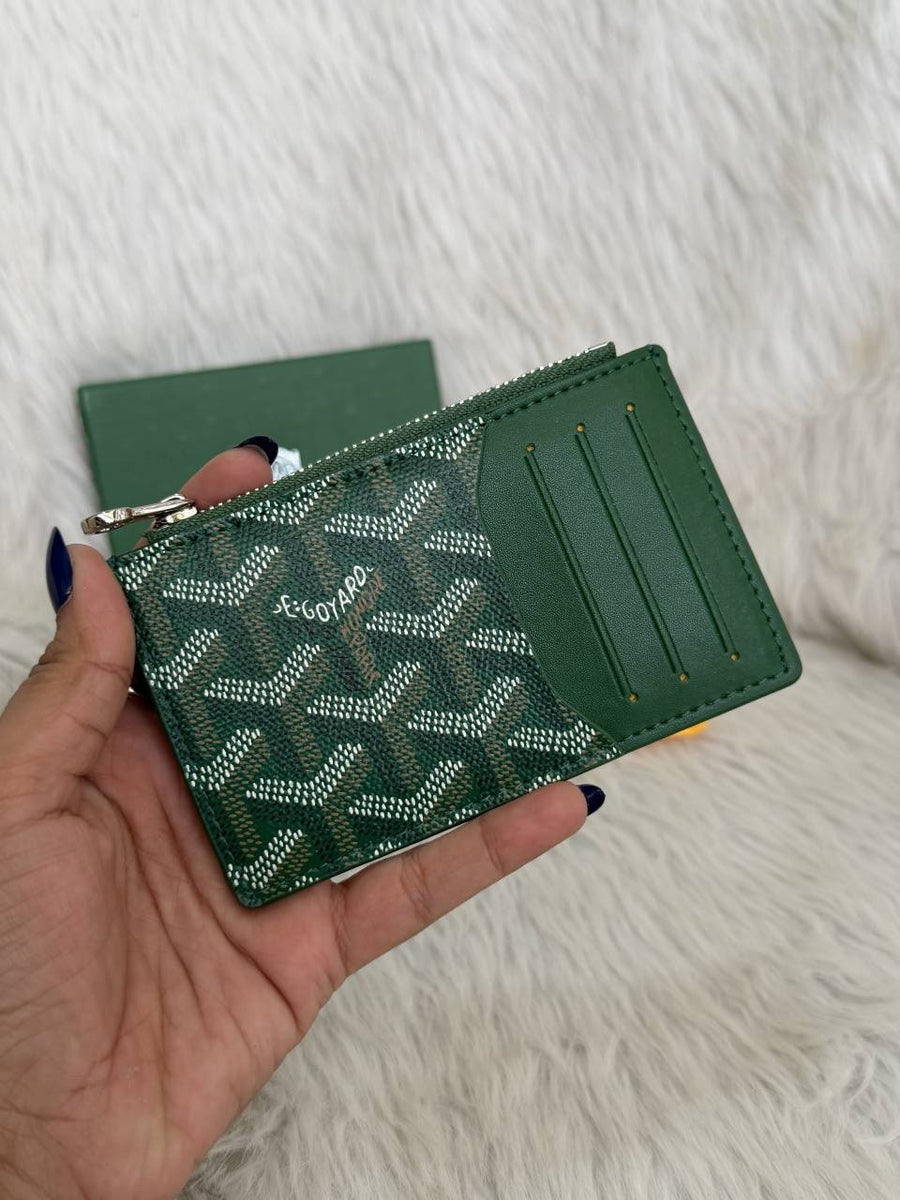 Goyarrd GO-2 Green Bourbon Zip Card Case Wallet With Original Box & DustCover