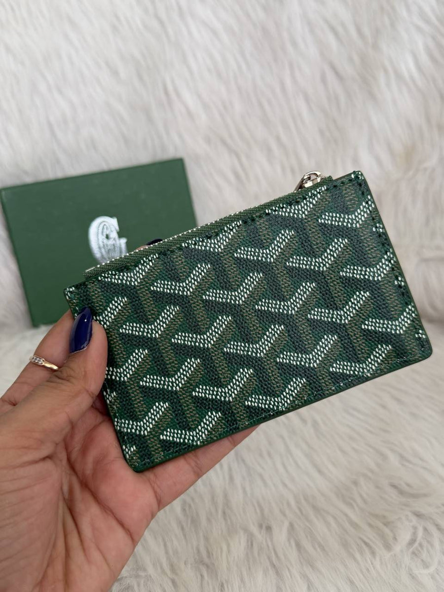 Goyarrd GO-2 Green Bourbon Zip Card Case Wallet With Original Box & DustCover