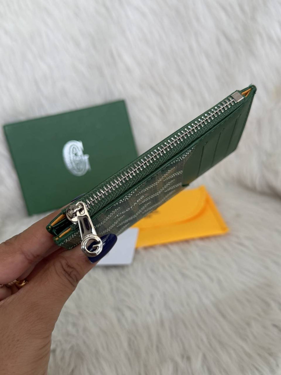 Goyarrd GO-2 Green Bourbon Zip Card Case Wallet With Original Box & DustCover