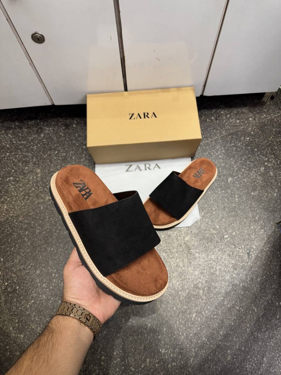 ZARRA PREMIUM SUEDE SLIDE BLACK TAN 026