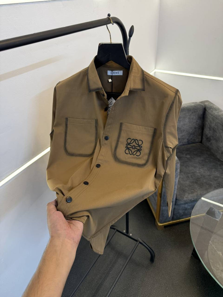 Loewe brown imported twill cotton double pocket shirt