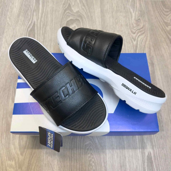 Skechers GOwalk Goga Mat Premium Black White Slides