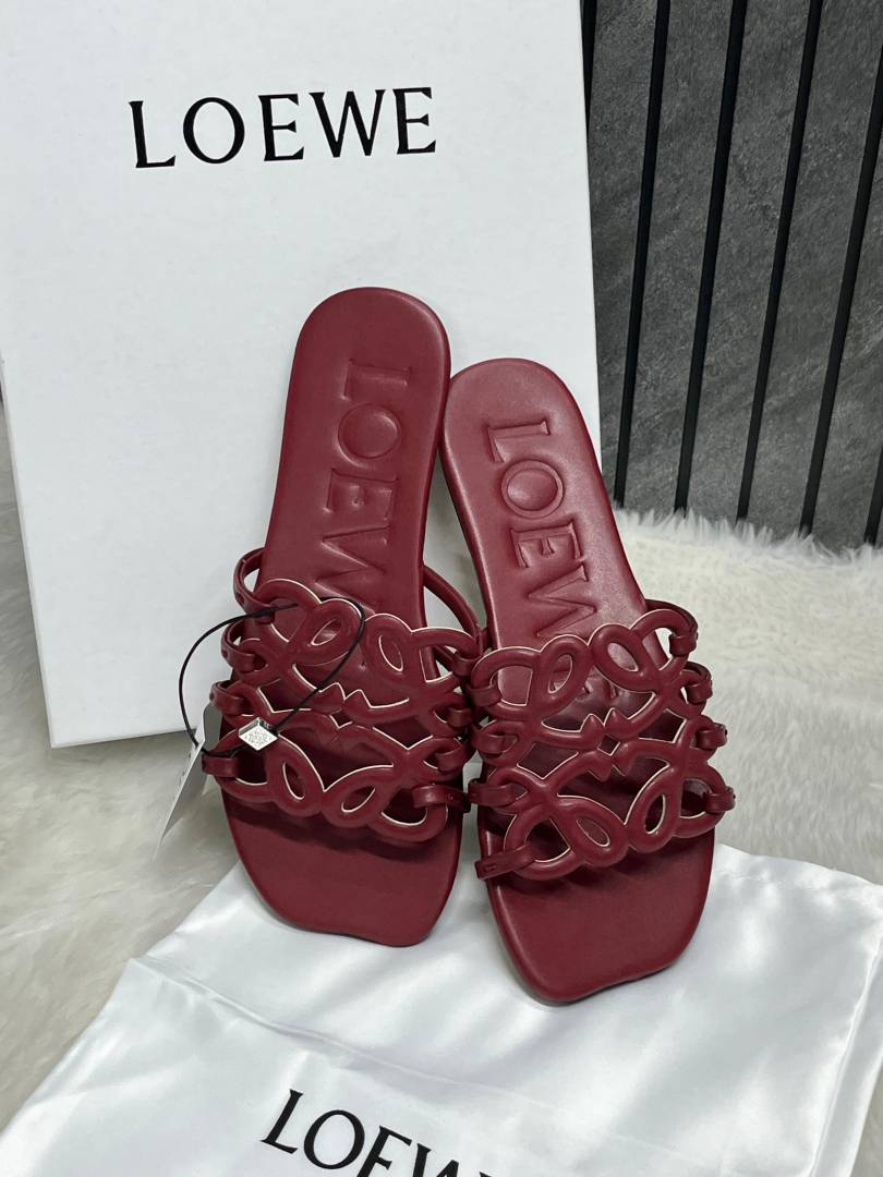 Loewe Red Wine Petal Anagram Slides For Women With Original Box And Dust Cover