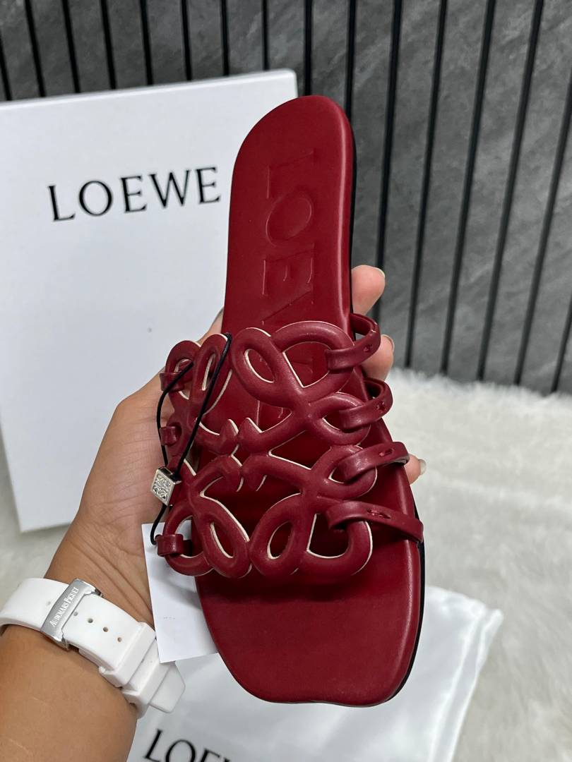 Loewe Red Wine Petal Anagram Slides For Women With Original Box And Dust Cover