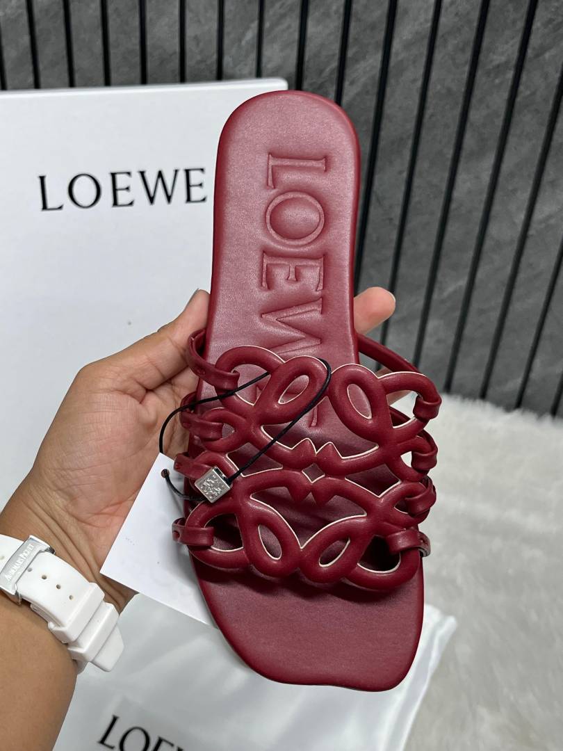 Loewe Red Wine Petal Anagram Slides For Women With Original Box And Dust Cover