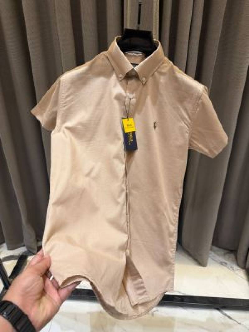 Ralph Lauren Chest Logo Half Sleeves Shirt Coffee
