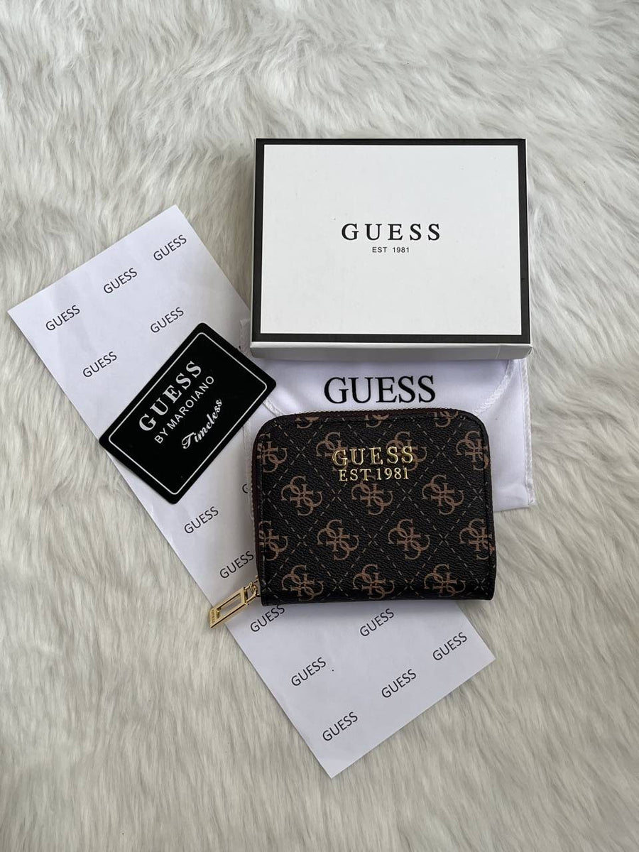 Guess 03 Coffee Mini Zippy Wallet With Original Box - Dust Cover - Card Premium Packing