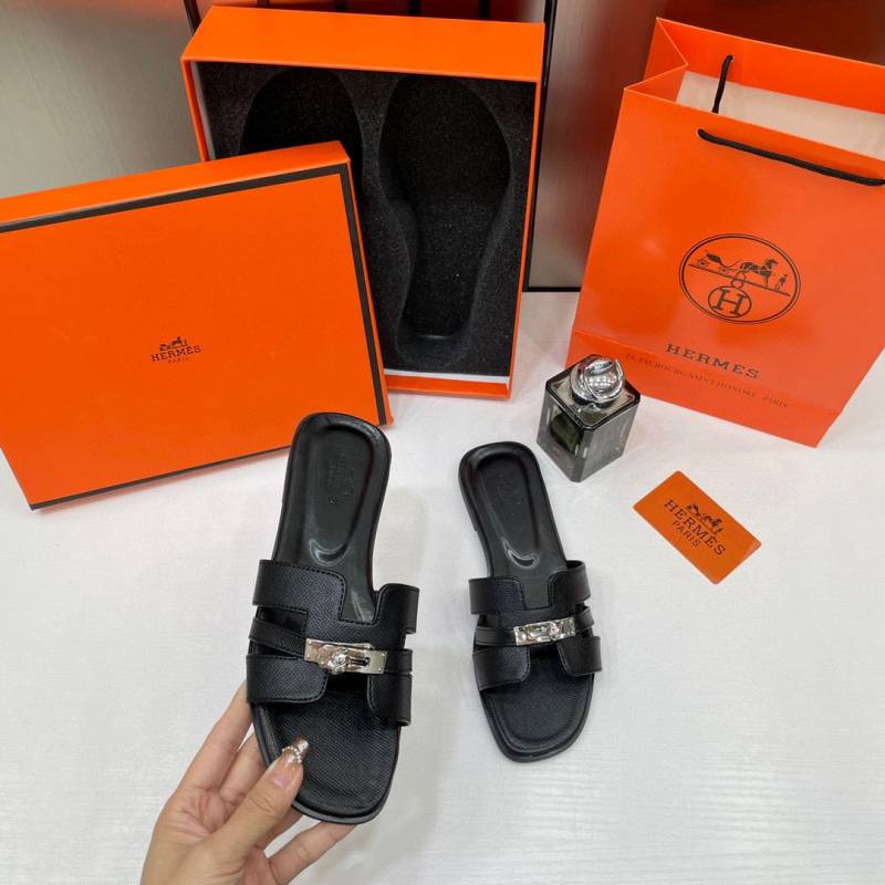 Hermes_Oran_Black_Flats_For_Women_With_Original_Box_And_Carry_Bag