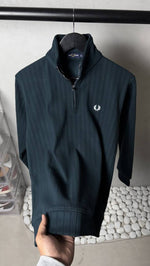 Fred perr_y Ribbed Half Zip Sweatshirt Dark Green 1080