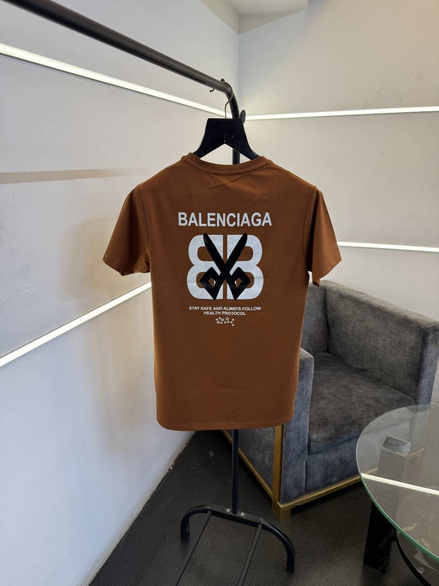 Balenciaga a rust front and back print turkish imported round neck tshirt sale