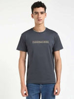SALE Calvin Kline Middle Brand Print Round Neck T-shirt Stone Black
