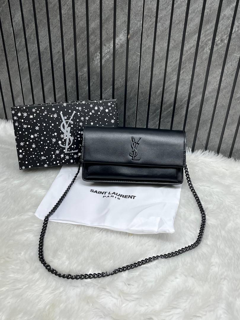 Ysl Sunset All-Black Small Shoulder Bag With Original Box & Dust Cover