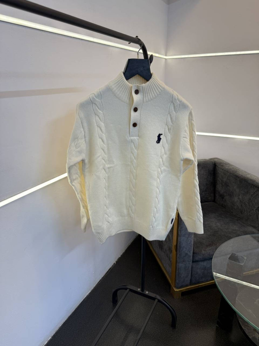 Ralph lauren T neck button imported knitted sweater Cream