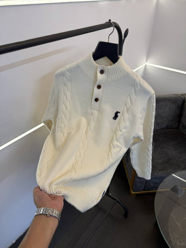 Ralph lauren T neck button imported knitted sweater Cream