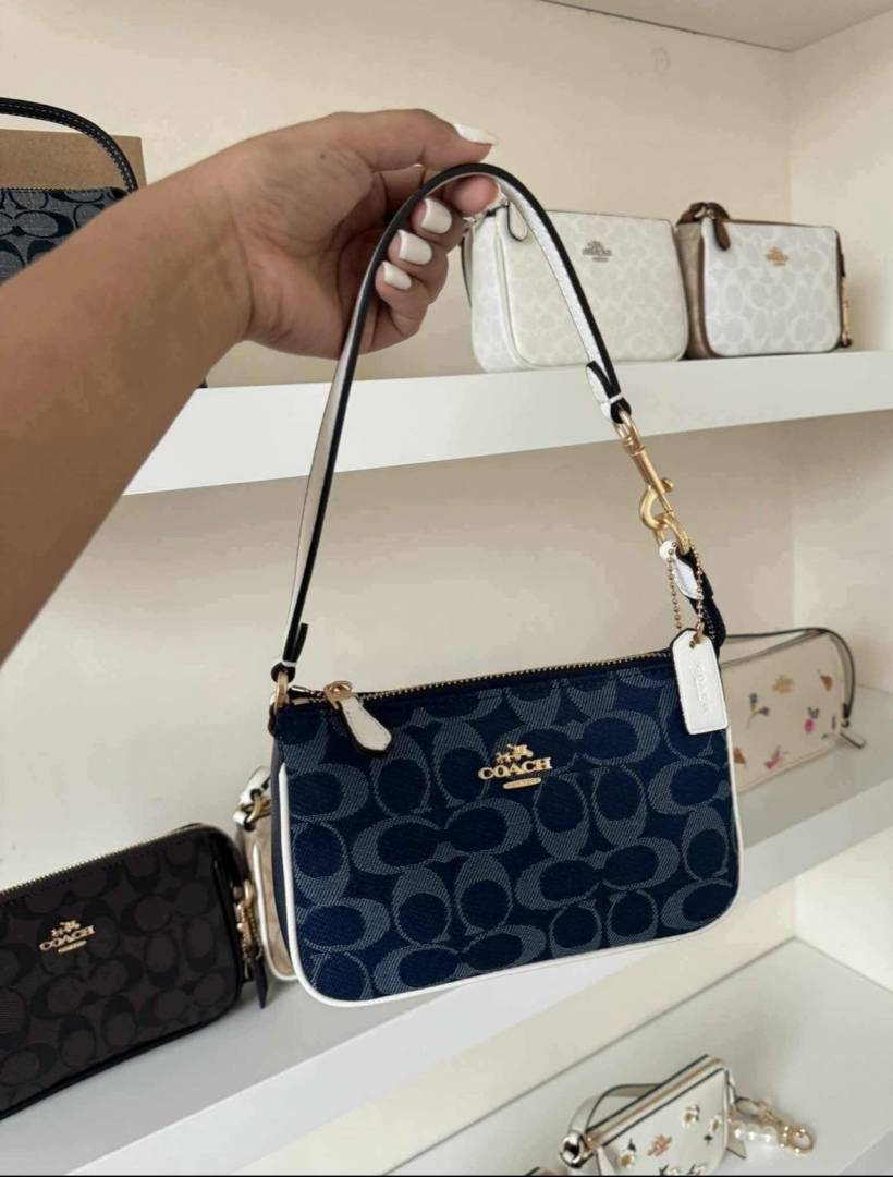 Coach_Nolita_19_Denim-White_With_OriginalBox_DustCover_PearlCharm_Chain
