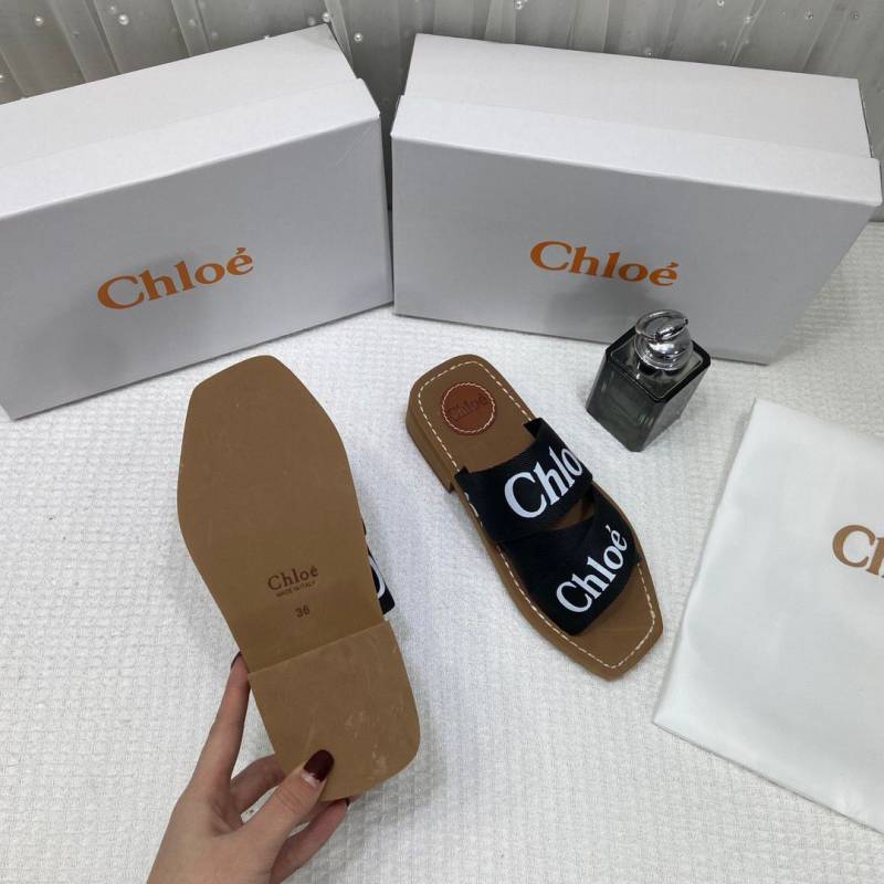 Chloe Premium Woody Mid Heel Slides With OG Box Dust Cover Black CH19