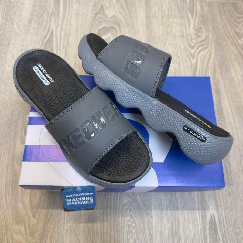 Skechers Massage Fit Footbed Grey Black Slides