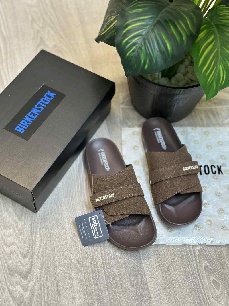 Birkenstock Adjust Kyoto Nubuck Soft Cushion Brown Slides