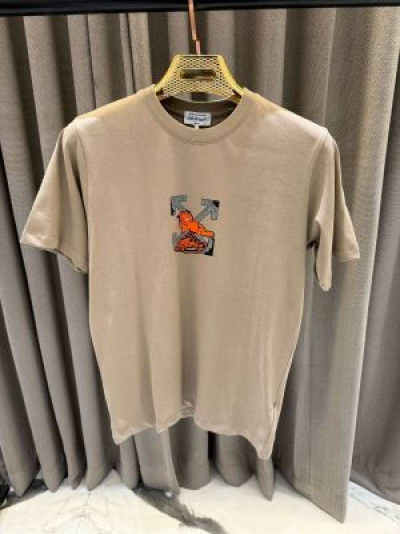 Of white Chest Logo Round Neck T-shirt Coffee