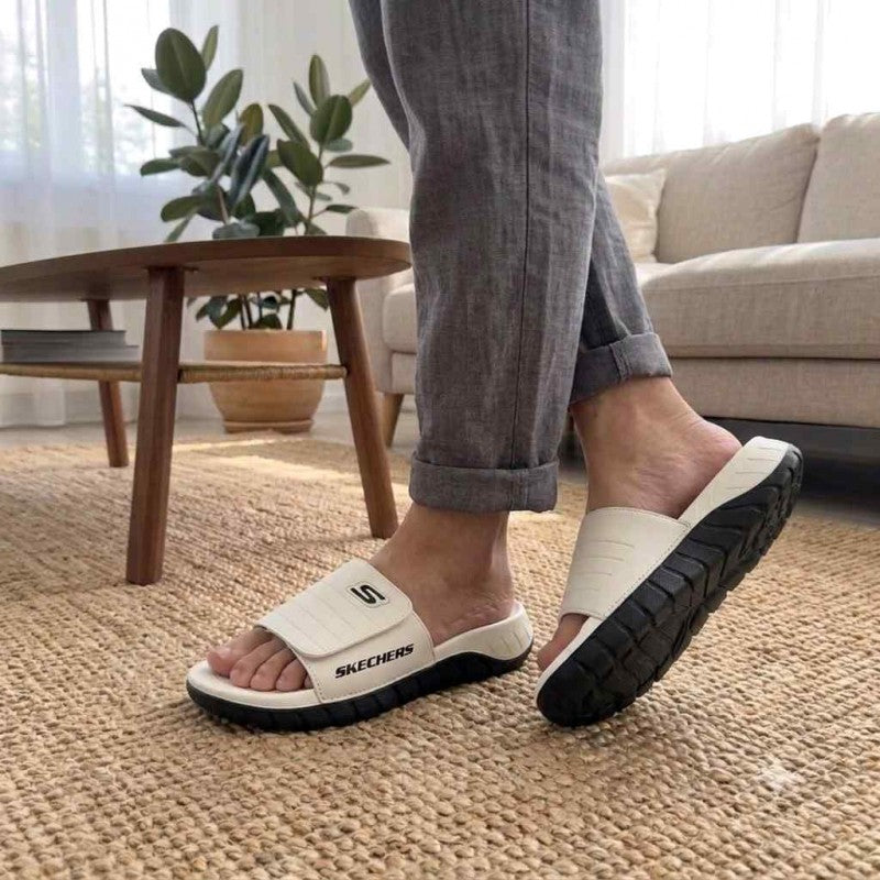 Skechers Go Recover Adjust Premium Beige Black Slides