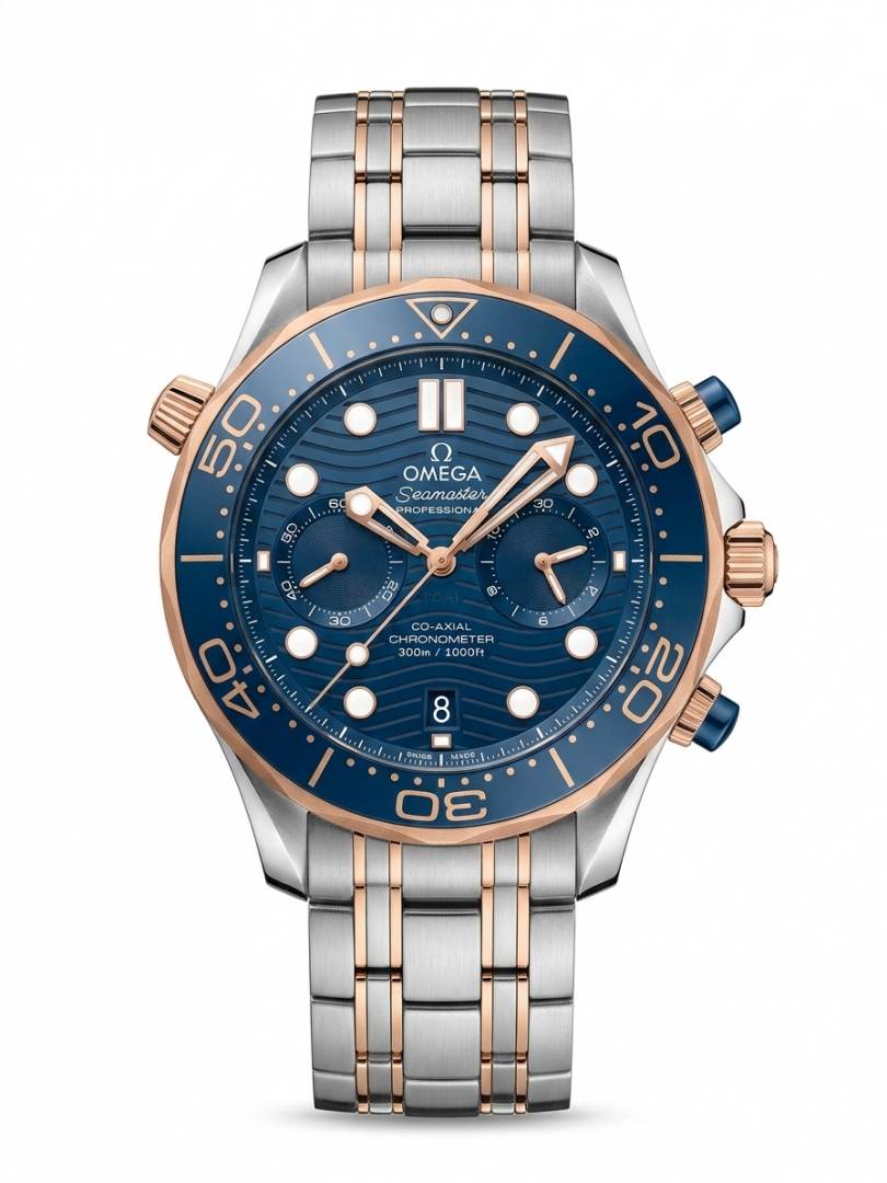Omega Seamaster Diver 300M Co-Axial Master Chronometer Chronograph 2 ton copper blue